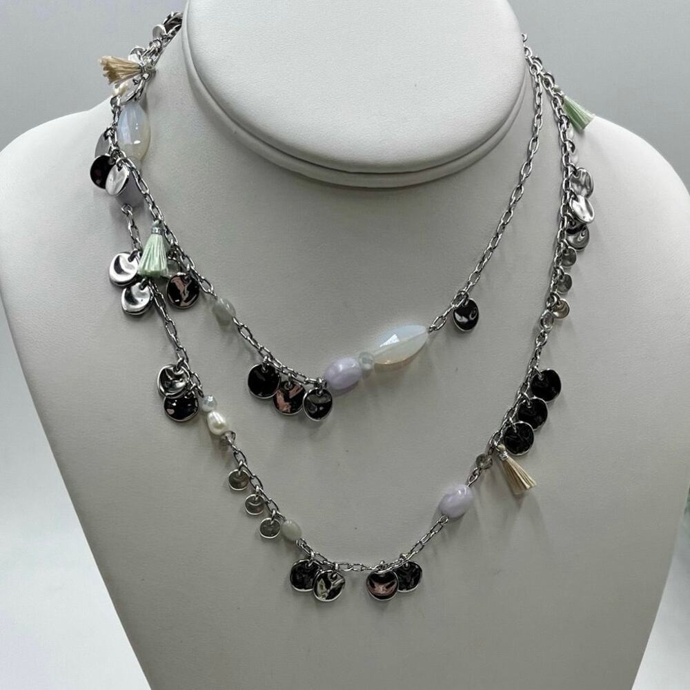 Stella & Dot Silver Baubles‎ Freshwater Pearls Fringe Agate Long Necklace 36”